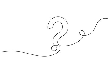 Continuous line art question mark on white for inquiry, confusion, problem solving, and solution concepts.