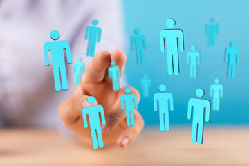 Concept of social networking or global communications. Hand touching and connecting people. Illustration of global business.