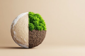 Sustainable energy shift concept. Half of Earth Covered by Fossil Fuels and Half by Greenery Representing Environmental Balance