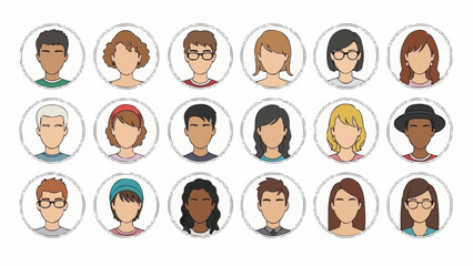 Diverse group of people avatars in circular frames.