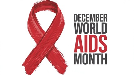December World AIDS Month hand-painted red ribbon poster, HIV awareness campaign, fight stigma solidarity support