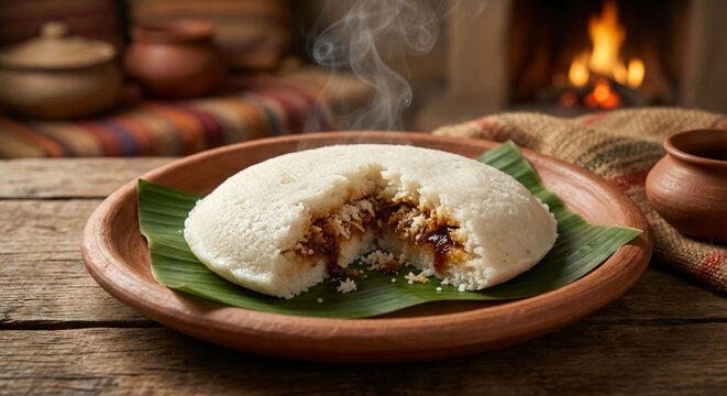Steam-Fresh Bhapa Pitha Served With Coconut and Jaggery, Traditional Bangladeshi Winter Food