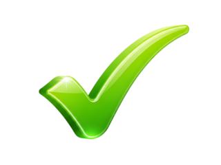 Glossy 3d green checkmark icon symbol for success and approval isolated on transparent background