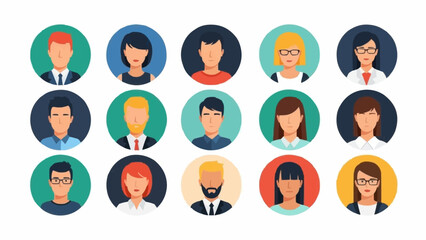 Diverse Group of Professional People Avatar Icons Representing Business and Community.