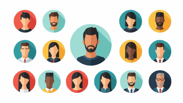 Collection of diverse user profile avatars in a flat design style.