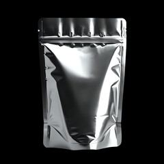 Realistic silver foil stand up pouch mockup for packaging design