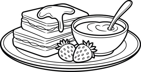 Black and White Breakfast Food Illustration.