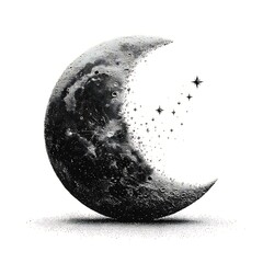 Detailed crescent moon with scattered stars high resolution photo