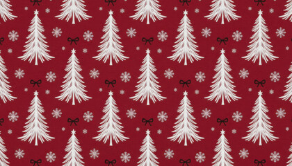 Red Christmas Pattern With Festive Trees Holiday Background