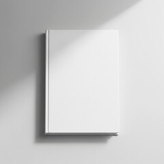 Clean and realistic white blank book mockup with subtle shadows on a bright surface, perfect for design presentation, branding, and publishing projects