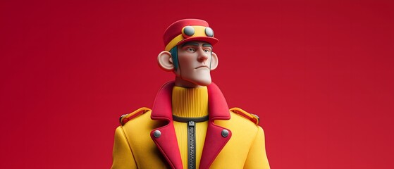 A Vigilant Figure: A stylized character, with a red uniform, embodies determination and vigilance against a stark, uniform backdrop.