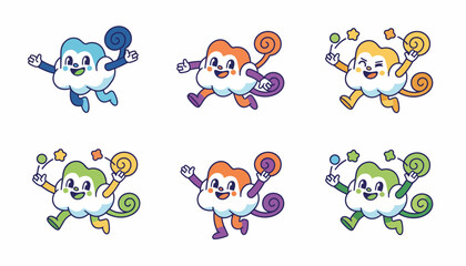 A playful character mascot designed to embody the brands personality complete with color variations and illustrative poses.
