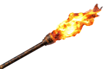A torch burning with a bright flame captured in ultra realistic detail showing warm light and dynamic energy