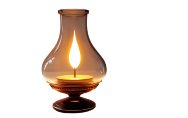 A traditional oil lamp with a flickering flame captured in ultra realistic detail showing warm light and vintage charm