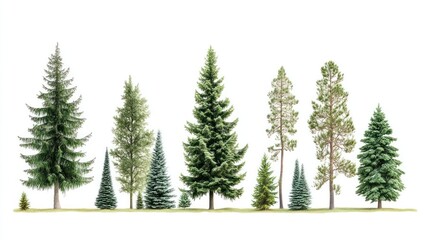 Fototapeta premium Forest Trees Isolated White Background