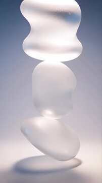 Frosted Glass Pebble Stack on Soft Blue Gradient