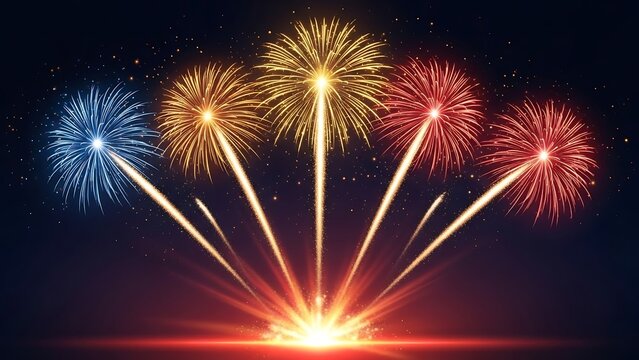 Spectacular colorful fireworks exploding across the dark night sky celebrating joy and festivity - Powered by Adobe