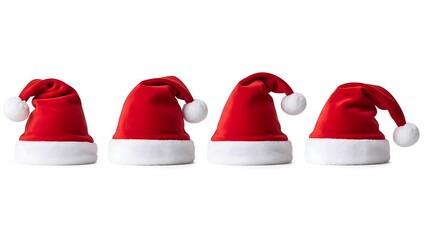 Four Red Santa Hats on White Background photo whisk