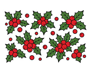 A Christmas holly berry decoration featuring a red fruit, green leaf, and floral branch vector illustration © Artbibun