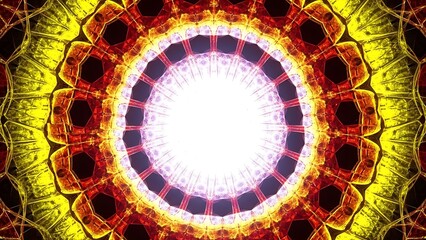 Vibrant abstract kaleidoscope pattern with glowing light and intricate geometric shapes a dazzling visual spectacle