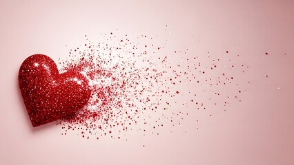 Glittering Red Heart Dissolving into Particles on Pink Background photo whisk