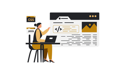 Women is explaining about coding on a web page