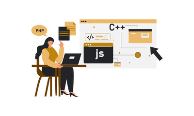 Female  Developer doing working on php coding