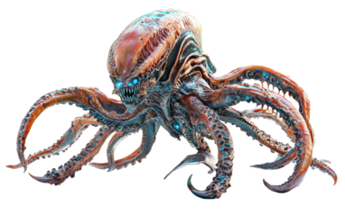 A futuristic alien creature with coral-like outer shell captured in a sci-fi setting showing realism, intricate design, and vibrant detail