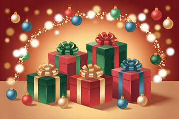Christmas gifts and ornaments celebrating holiday season