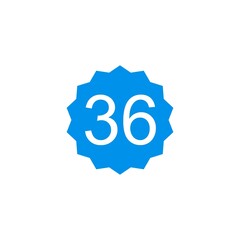 A blue sunburst-style icon containing the number 36 in white.