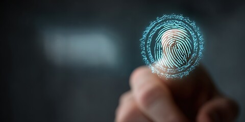 Fingerprint scanning on digital screen for security verification and identity confirmation in modern technology