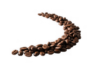 Crescent moon shape made of roasted coffee beans isolated on transparent background