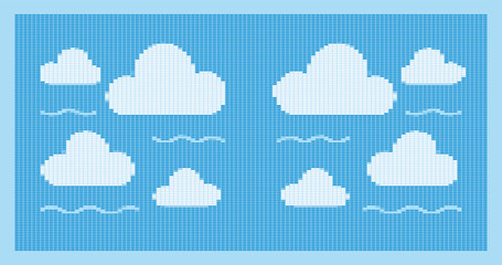 Pixel Cloud Art: Simple Blue Sky Digital Design, Retro 8-bit Style Graphics, Poster Template, Kids Room Decor, Aesthetic Wallpaper, Geometric Shapes