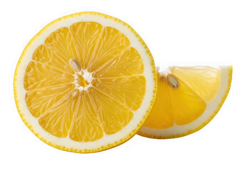 Fresh lemon slice and wedge isolated on transparent background