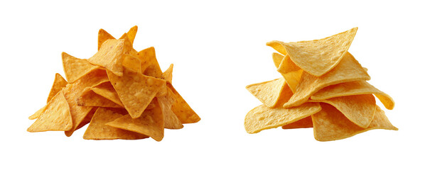 Small piles of tortilla chips isolated on transparent background PNG