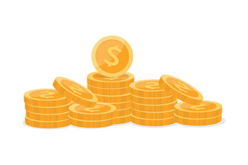Stack of gold coins with us dollar currency for finance and savings concept vector illustration isolated on white background.