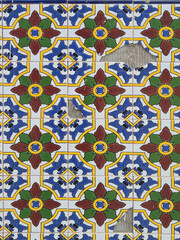 Vintage Portuguese Azulejo Tile Background with Cracked Floral Pattern