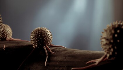Tumor cells microscopy concept. Microscopic view of spiky microorganisms on a surface.