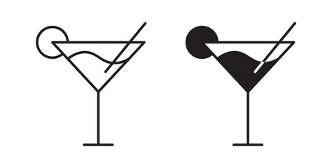 Cocktail icons silhouettes. Vector elements for design.