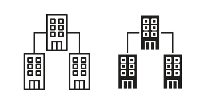 Company subsidiary icons silhouettes. Vector elements for design.