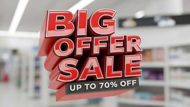 Big Offer Sale Up To 70% Off - Promotional Text With 3D Bold Font Advertising A Discount - Powered by Adobe