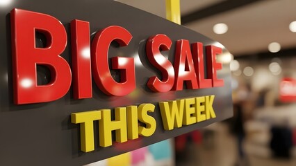 Vibrant 3D 'BIG SALE THIS WEEK' retail store signage announcing significant discounts and promotional offers to attract shoppers and boost commerce