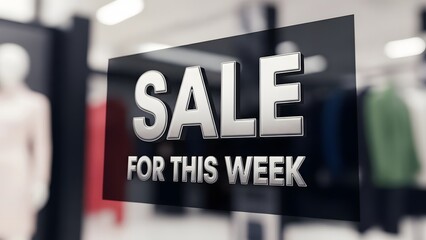 Prominent 'SALE FOR THIS WEEK' sign displayed in a modern retail store window, signaling special offers and discounts to potential customers