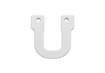 White u shaped metal bracket with two holes isolated on transparent background