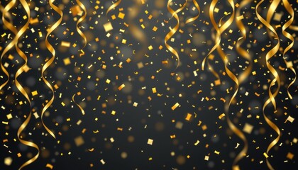 Celebration event with falling gold confetti party venue festive atmosphere close-up view joyful concept