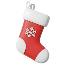Red Christmas Stocking with White Snowflake on White Background, Isolated, 3D Rendering
