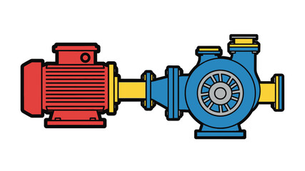 Detailed illustration of a centrifugal pump with a red motor and blue impeller
