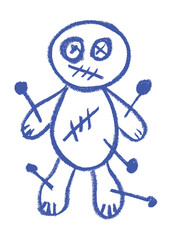 Voodoo Doll With Needles Crayon Chalk Wax Drawing Vector