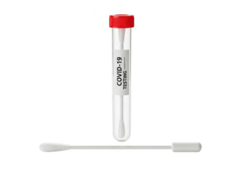 Medical covid 19 testing swab and collection tube isolated on transparent background