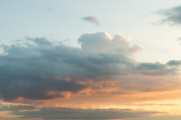 A cloudy sky with a beautiful orange sunset